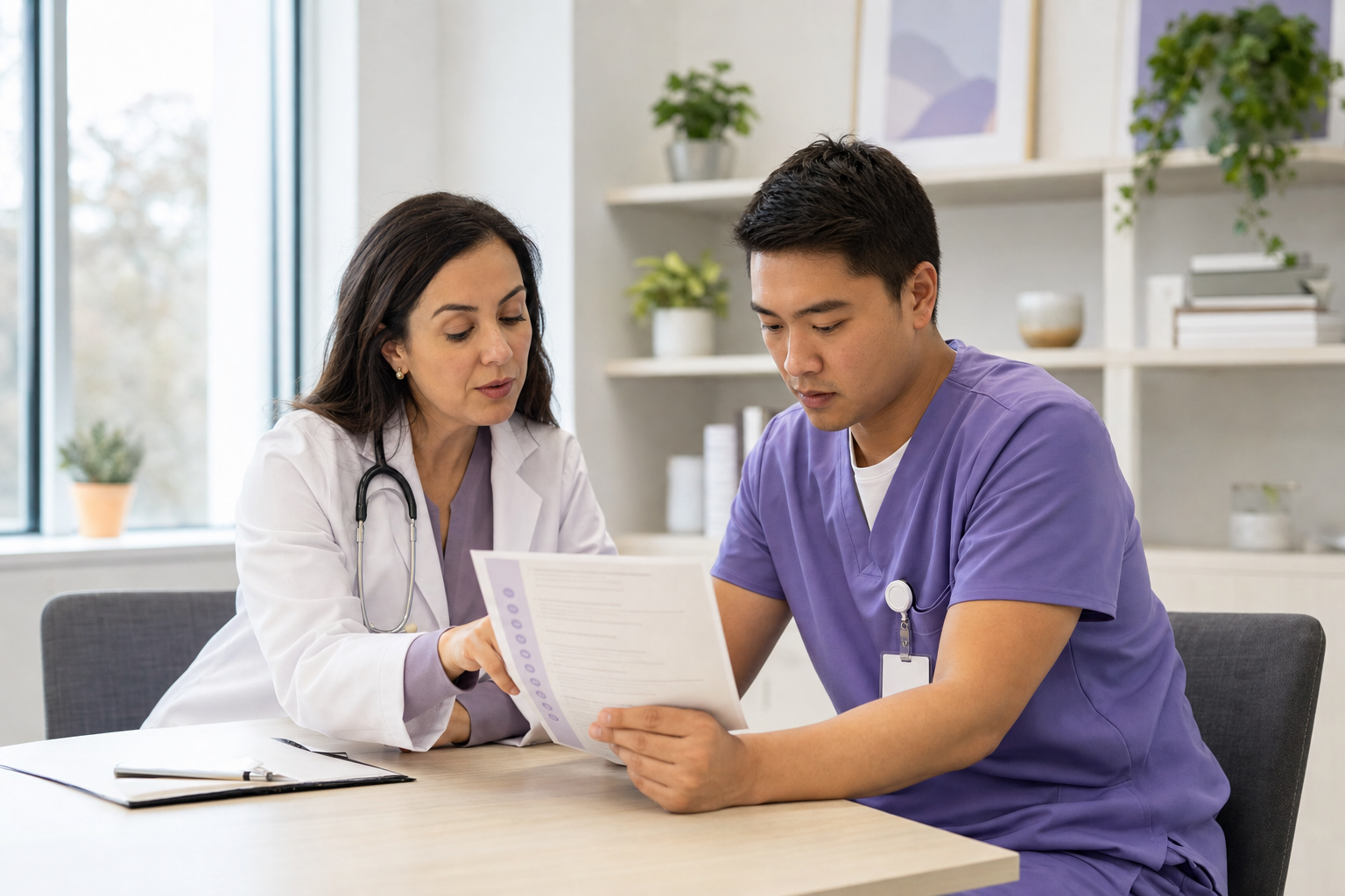 Specialty physician leading a care-team discussion
